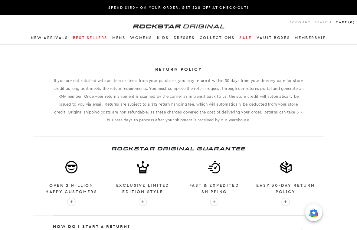 Rockstar Original Review: Store-Credit Returns and Conflicting FAQ Rules 1 Rockstar Original returns page describing 30-day store-credit returns and a $12 handling fee
