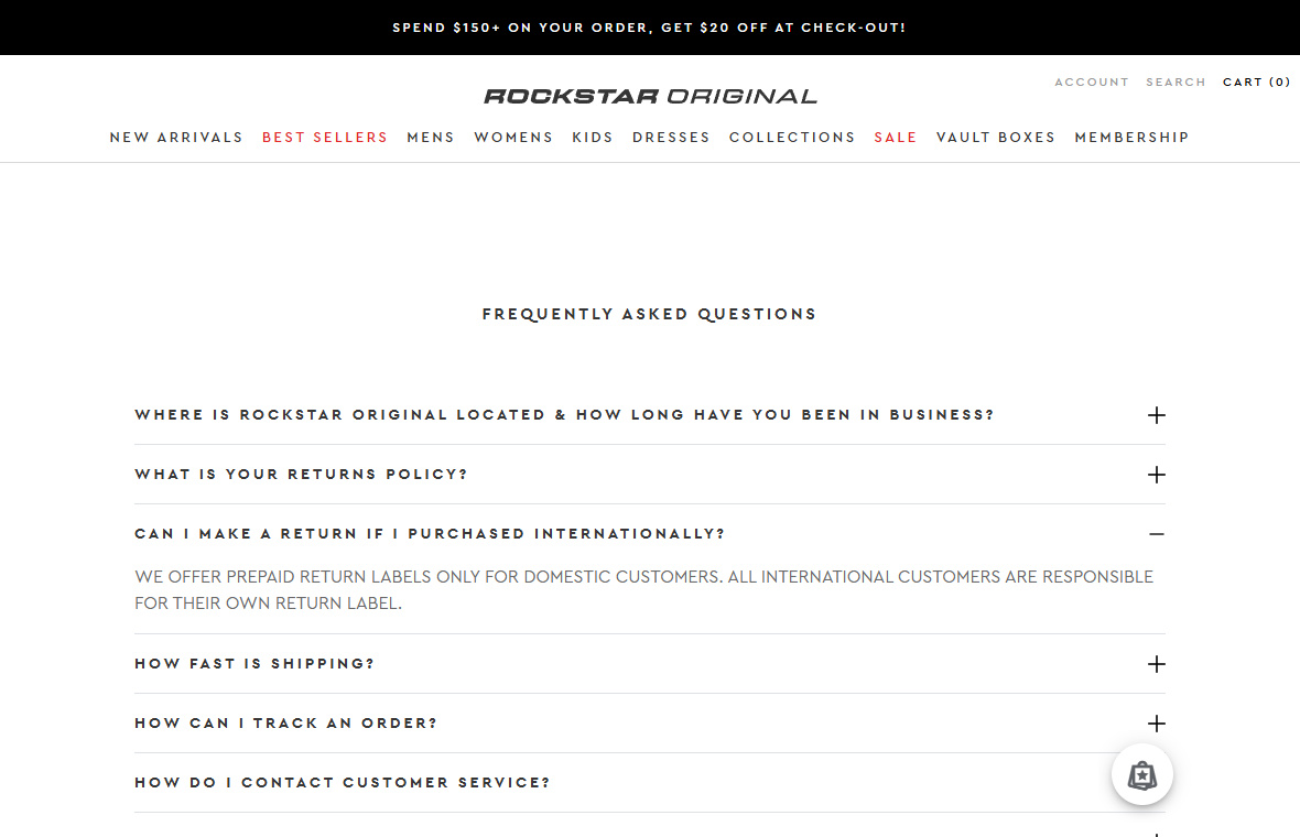 Rockstar Original Review: Store-Credit Returns and Conflicting FAQ Rules 2 Rockstar Original FAQ stating international shoppers need their own return label