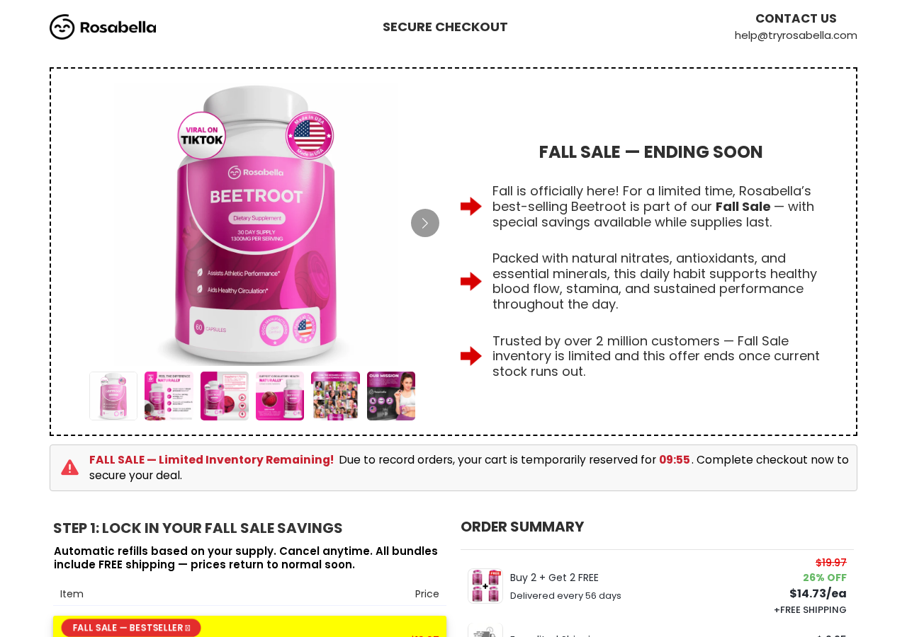 Rosabella Beetroot Capsules Review: Automatic Refills and Refund Limits 1 Rosabella beetroot sales page showing the product and automatic refill offers