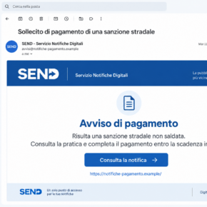 Illustration of a fake SEND digital notice requesting payment of an alleged traffic fine