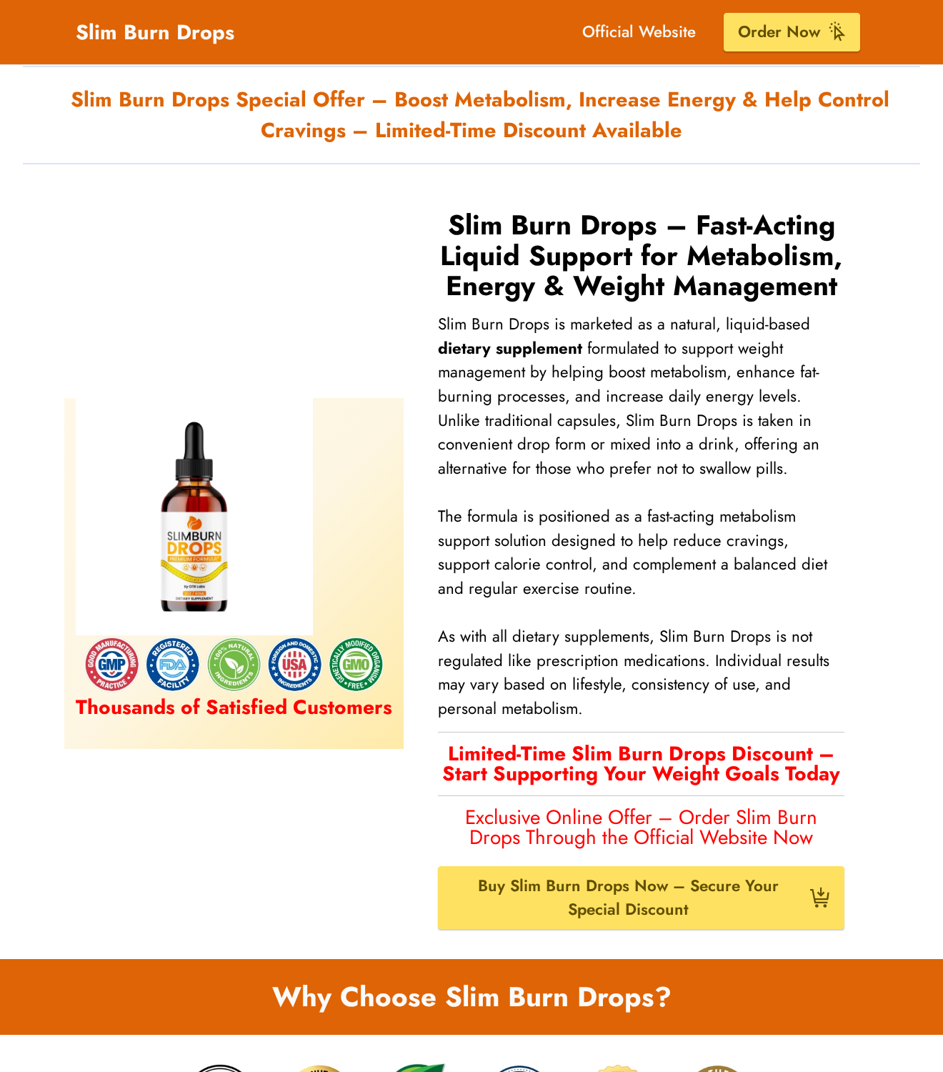 Slim Burn Drops: Scam or Legit? Product Switch and Refunds Investigated 2 Another Slim Burn Drops promotional page with a different layout and a purchase link that leads to Flash Burn