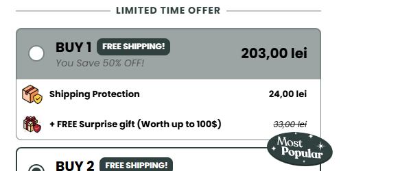 Snowlit purchase choices with shipping protection and promotional gift details
