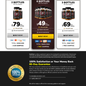 SodaPeak gummies sales offer displaying two-, three-, and six-bottle packages with a money-back guarantee