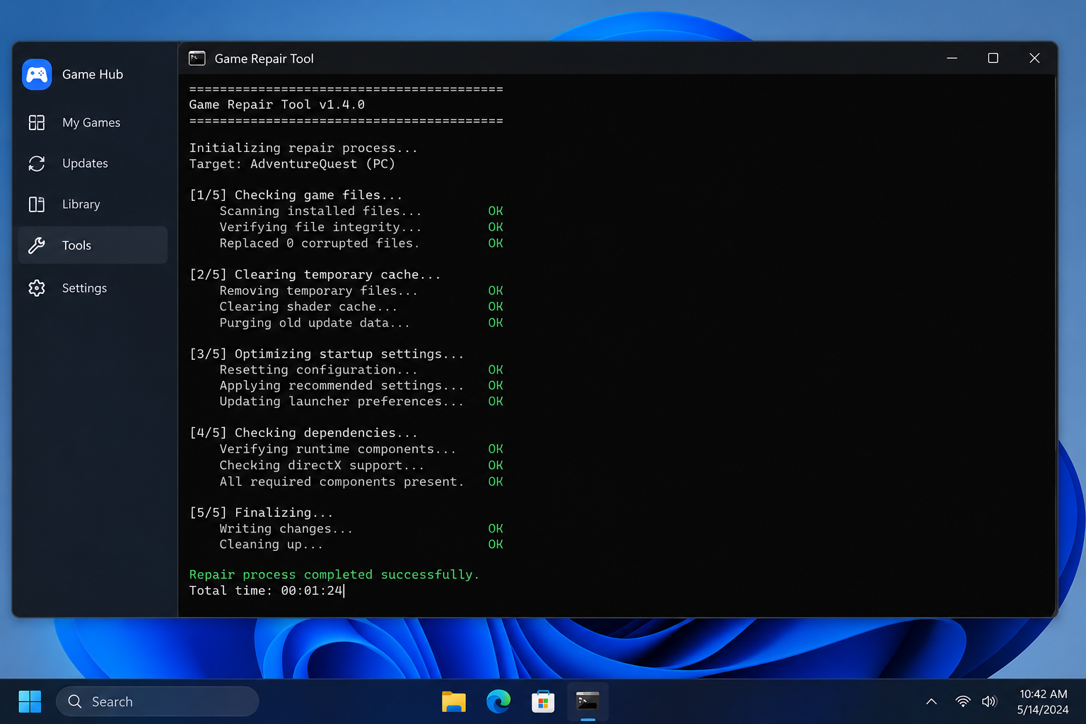 Steam Forum Repair Scam: Fake Game Fix Installs a Crypto Miner on Your PC 2 Illustrative reconstruction of misleading Windows repair progress, not a captured malicious script