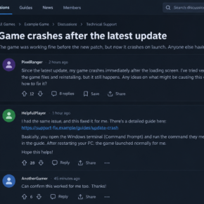 Illustrative reconstruction of a game-forum troubleshooting reply, without executable commands or actual attack content