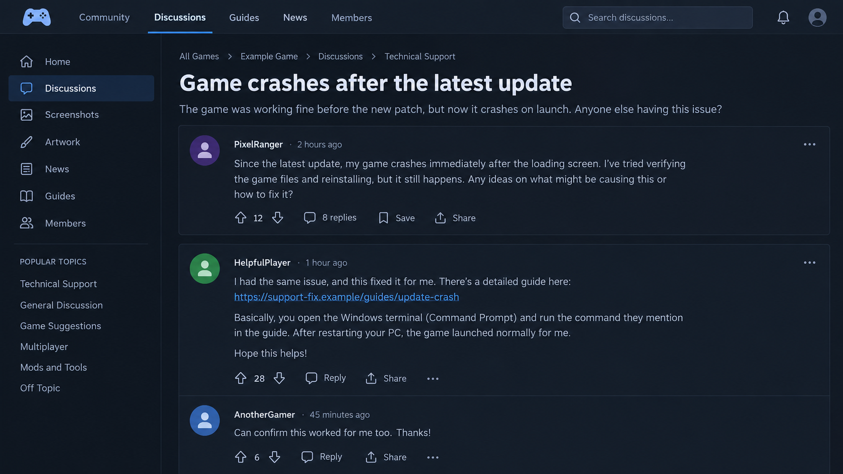 Steam Forum Repair Scam: Fake Game Fix Installs a Crypto Miner on Your PC 1 Illustrative reconstruction of a game-forum troubleshooting reply, without executable commands or actual attack content