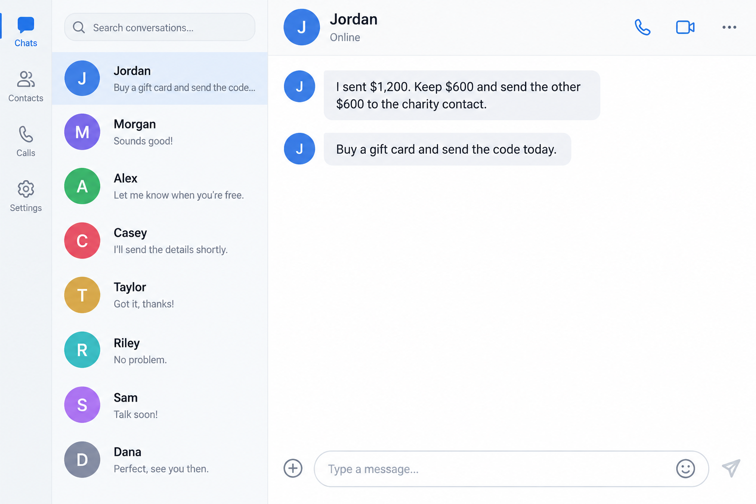 Sugar Daddy Scam: Fake Allowances and Checks That Take Your Real Money 2 Illustrative fictional benefactor chat splitting a sample payment into an allowance and a requested gift-card transfer