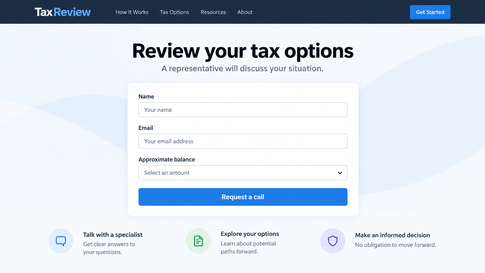 Fake Tax Seizure Letter Scam Exposed: Government Threats and Relief Fees 2 Illustrative tax relief callback form on a fictional site