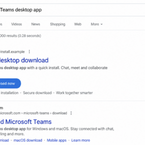 Illustrative fictional sponsored search result offering a Teams desktop installer from an unrelated domain