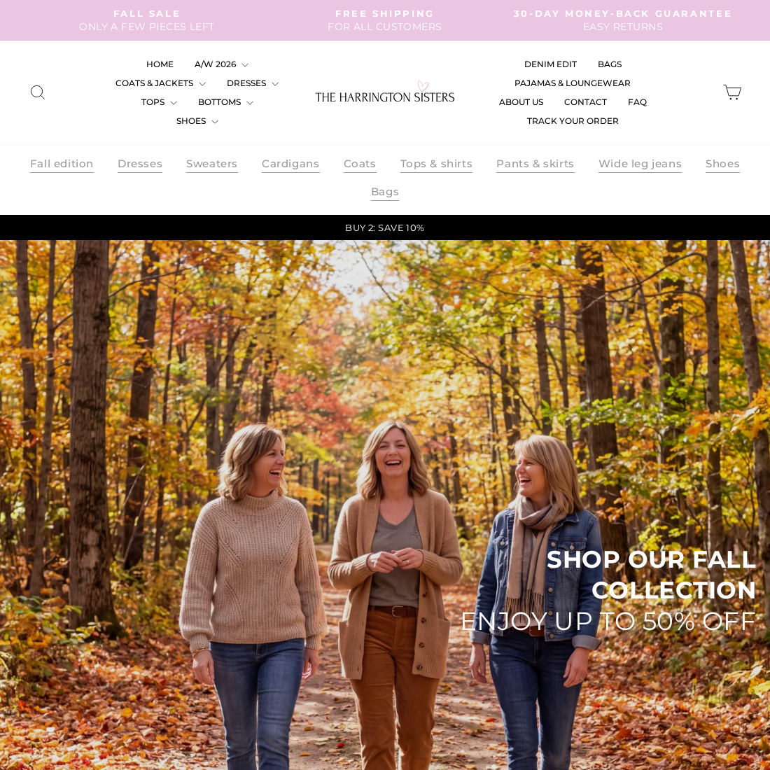 The Harrington Sisters EXPOSED: Sale Exclusions and Costly Return Risks 1 The Harrington Sisters storefront promoting discounted clothing and multi-item savings