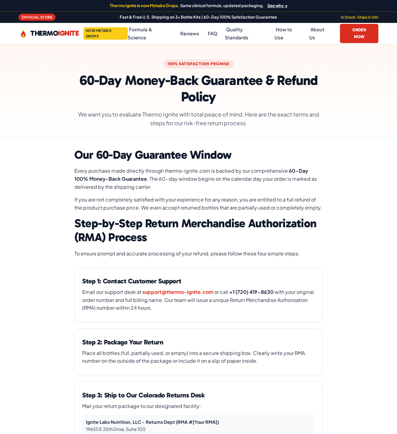 Thermo Ignite EXPOSED - Scam or Legit? Weight Loss Claims Investigated 2 Thermo Ignite refund policy describing its 60-day window and return authorization procedure