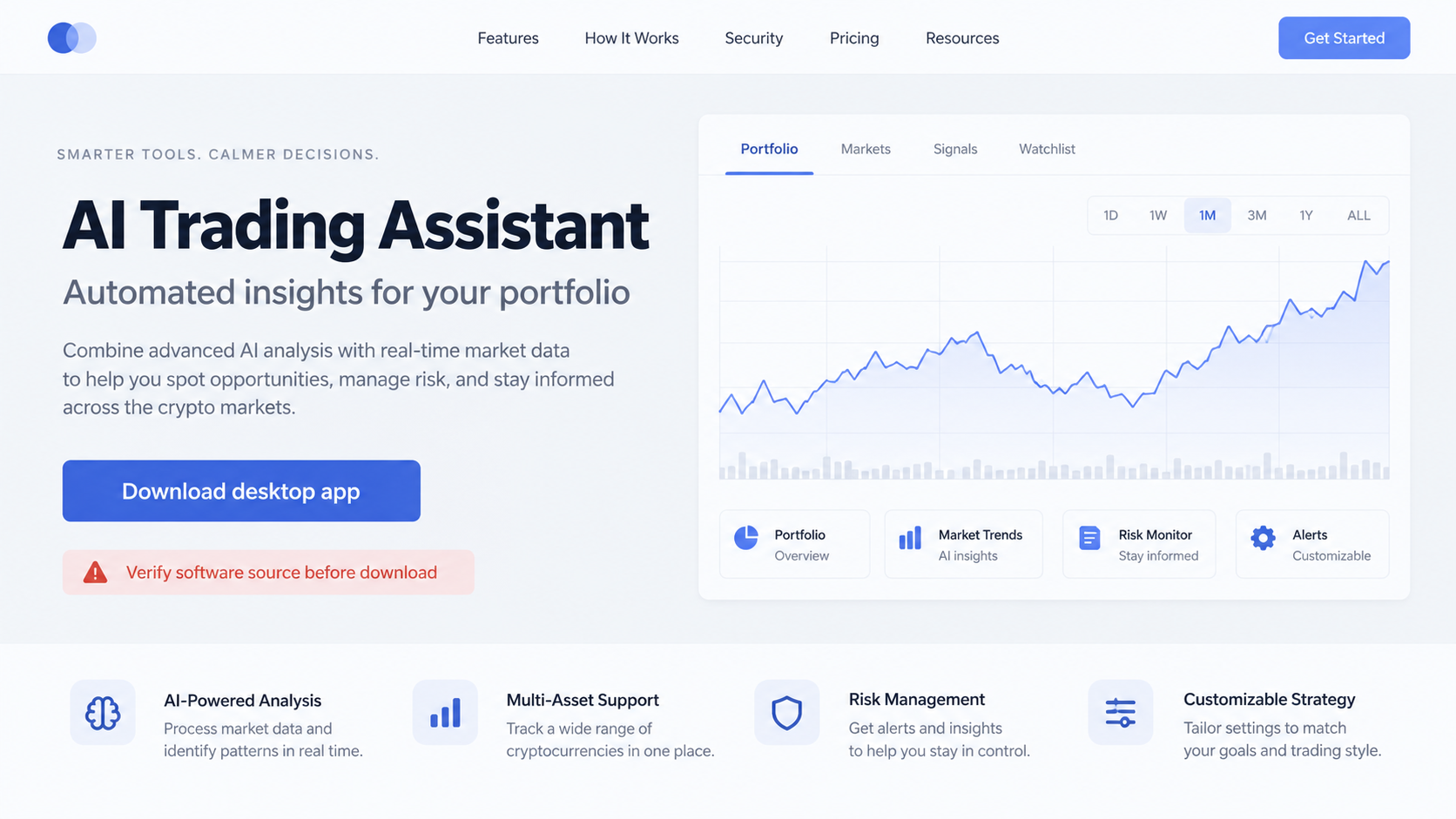 Fake AI Trading Assistant Download: Crypto Wallet Stealer Scam Exposed 1 Illustrative AI trading assistant download page with a verification warning
