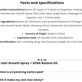Snidin hair-growth set specifications listing Honduran batana oil and Made in China country of origin