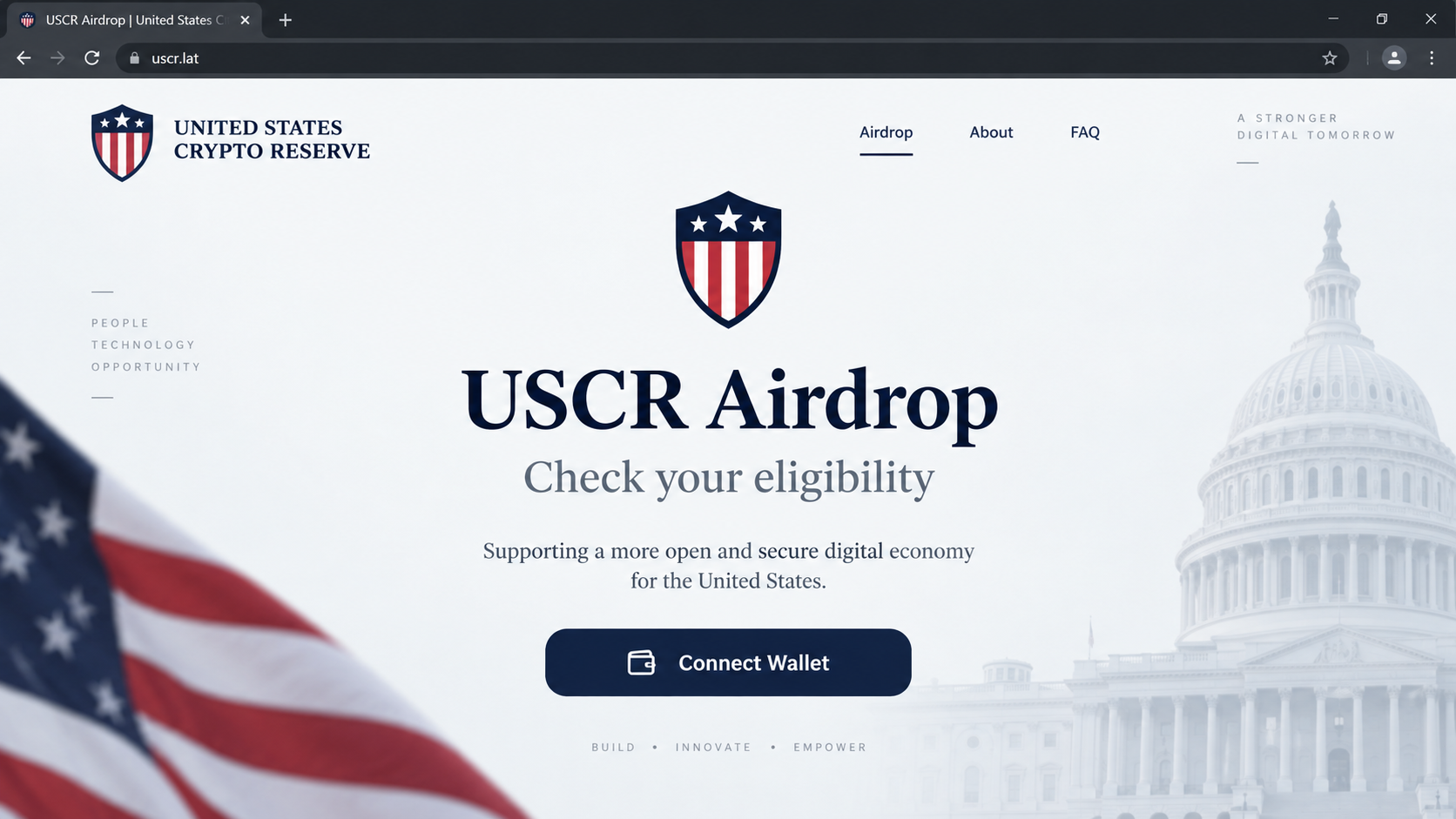 United States Crypto Reserve Airdrop Scam Exposed: Fake USCR Claim Trap 1 Illustrative reconstruction of a United States Crypto Reserve USCR airdrop claim page
