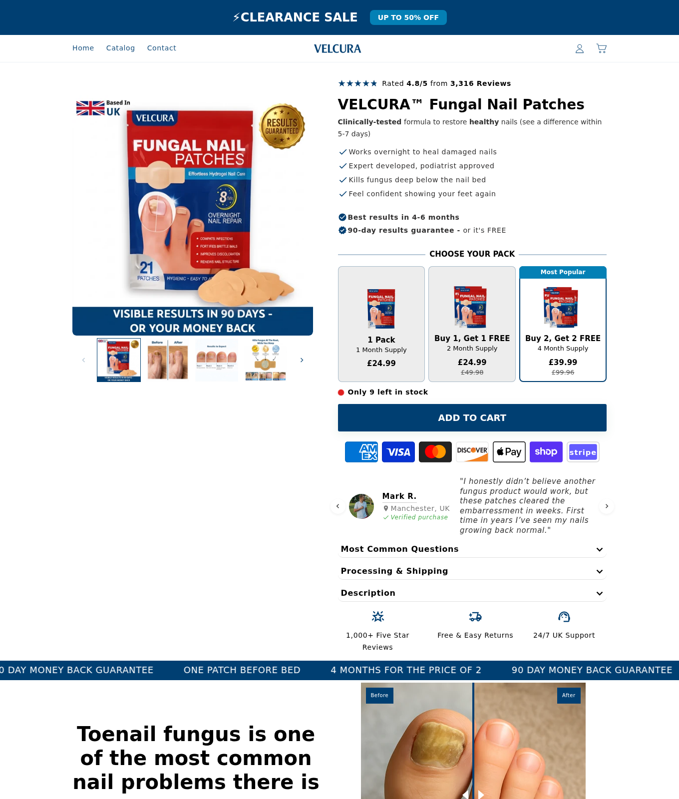 Velcura Nail Patches Investigation: Fungal Claims and Refund Terms Checked 1 Velcura fungal nail patches sales page with fast-result claims and a 90-day results guarantee