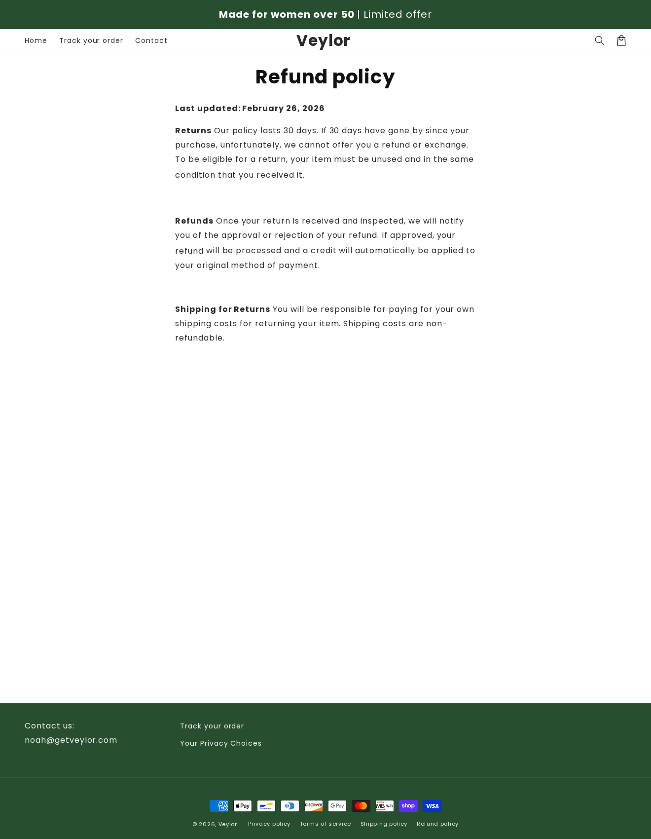 Veylor Bracelet Exposed: Scam or Legit? Cortisol Claims and Returns Checked 2 Veylor refund policy limiting returns to 30 days from purchase, unused condition and customer-paid postage
