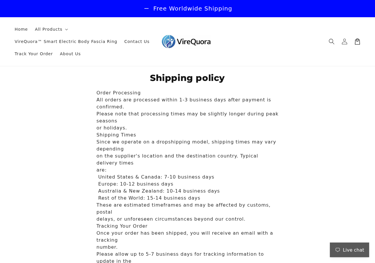 VireQuora shipping policy acknowledging a dropshipping model and listing delivery estimates