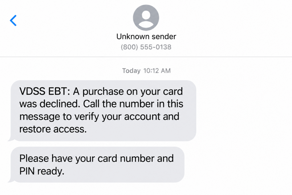 Virginia EBT Text Scam: Fake Declined Purchases And The PIN-Stealing Trap