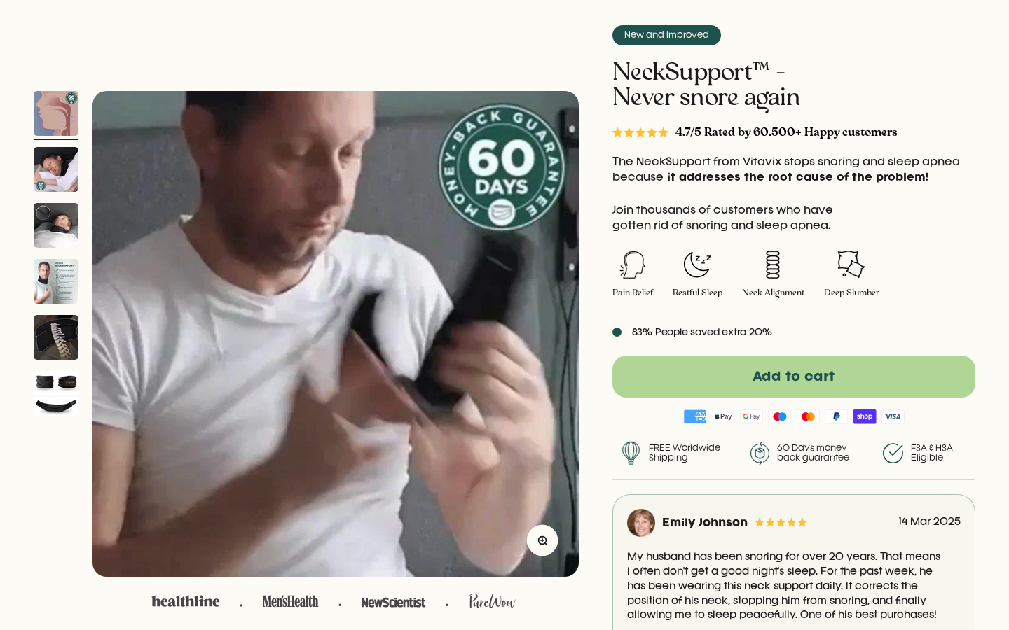 Vitavix NeckSupport offer promising relief from snoring and sleep apnea with a 60-day guarantee