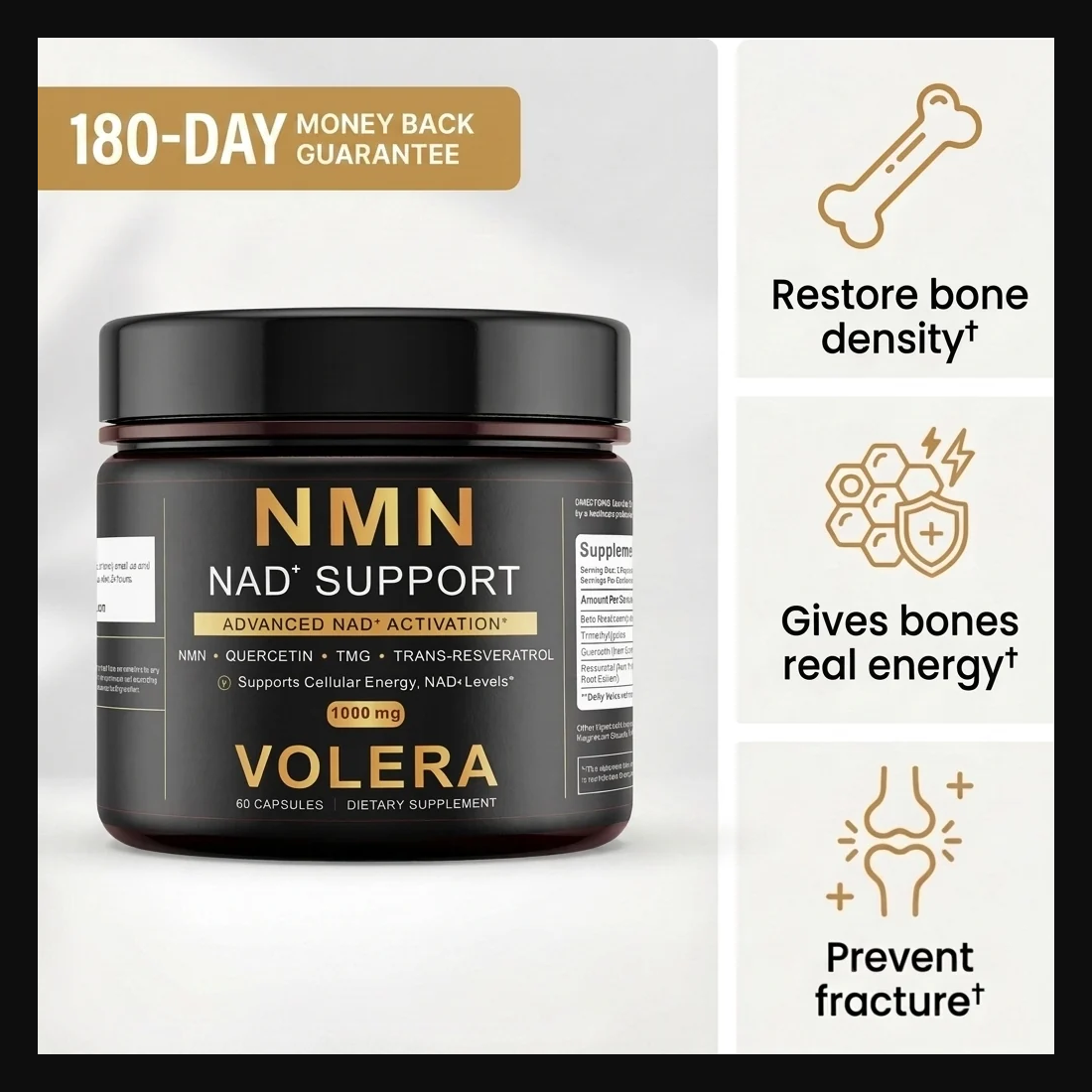 Volera NMN Bone Complex: Scam or Legit? Claims and Refunds Investigated 1 Volera NMN supplement bottle shown in the seller's original product artwork
