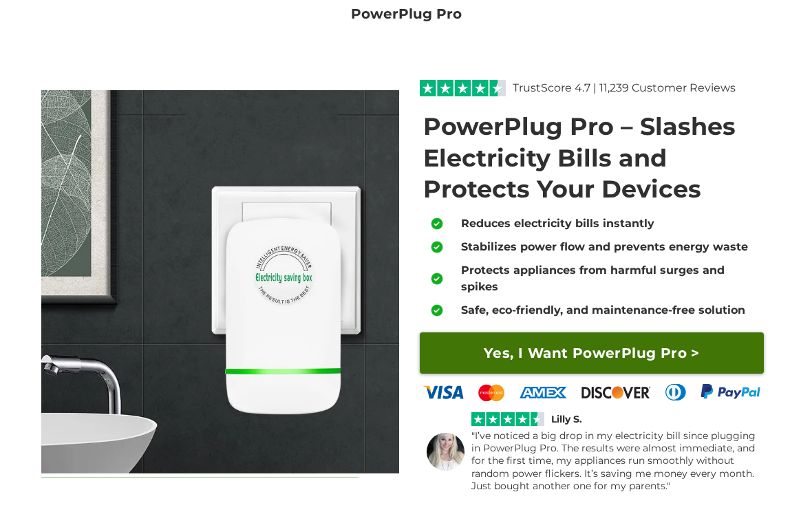 VoltSaver X Review: Power-Saving Claims and Inovira's $49.99 Monthly Fee 1 Inovira PowerPlug Pro sales page claiming a small plug-in device instantly reduces electricity bills