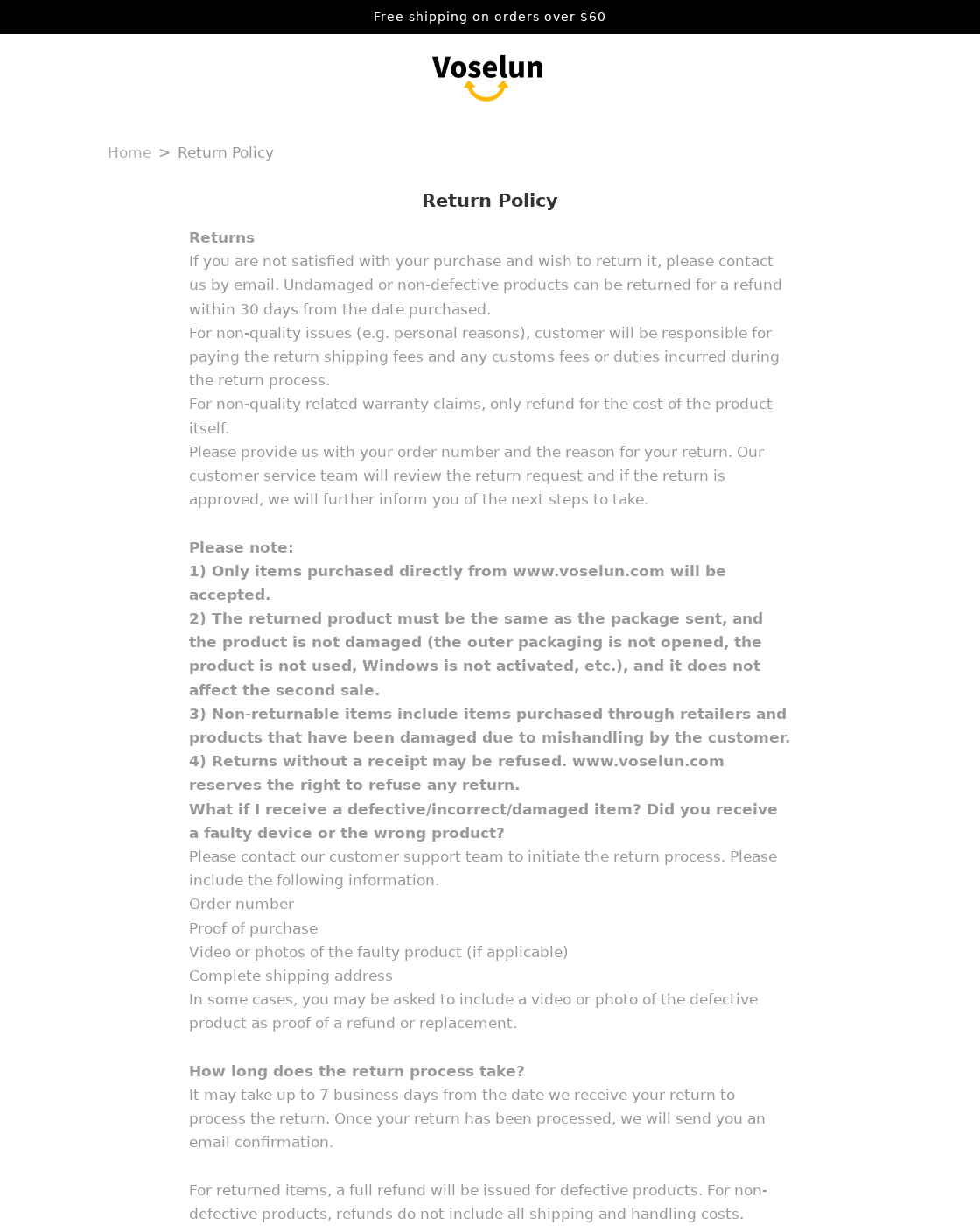 Voselun EXPOSED: The 30-Day Return Clock, Shipping Delays and Buyer Risks 2 Voselun return policy showing a purchase-based 30-day period and unopened packaging conditions