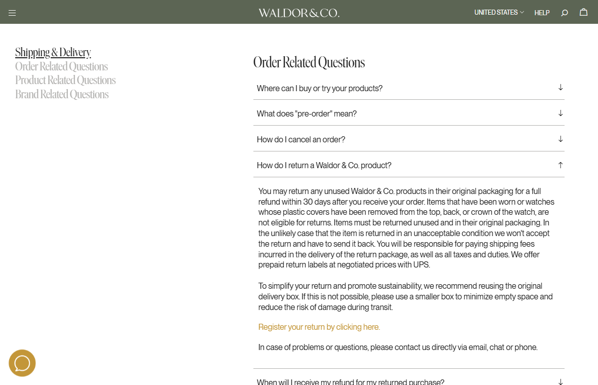 Waldor & Co. Review: The 30-Day Return Rule Watch Buyers Need to Read First 1 Waldor and Co FAQ explaining its 30-day return window and restrictions on worn watches or removed protective covers