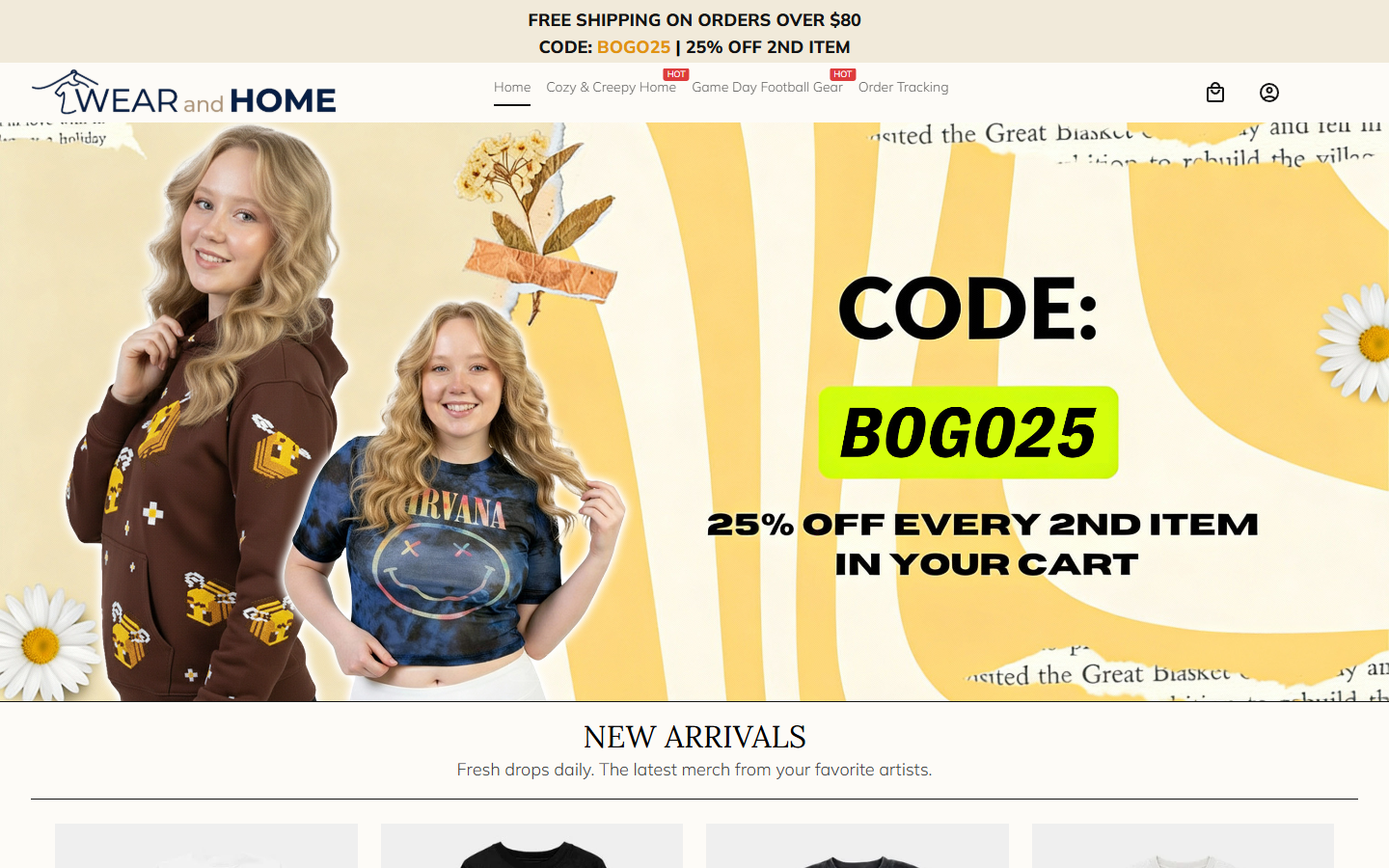 WearAndHome Review: Store Ratings Clash With Buyer Complaints and Terms 1 WearAndHome storefront promoting fan apparel and a 25% second-item discount