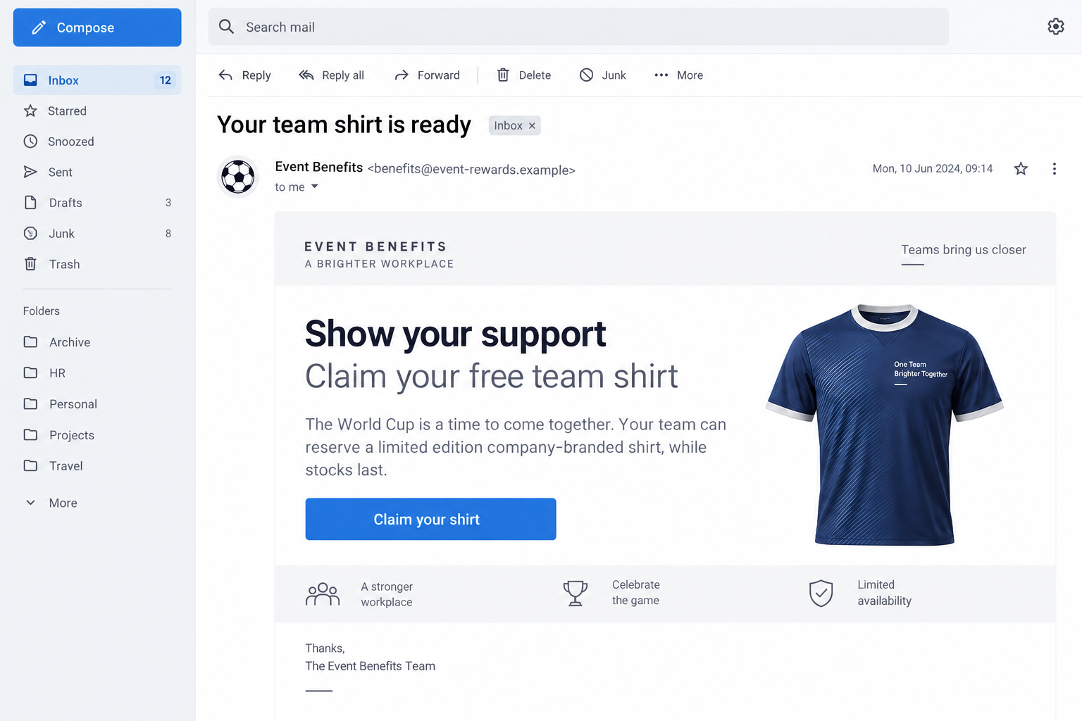 World Cup Company T-Shirt Email Scam: Voidrift Malware Lure Fully Exposed 1 Illustrative reconstruction of a personalized World Cup company T-shirt email, not an actual attack screenshot