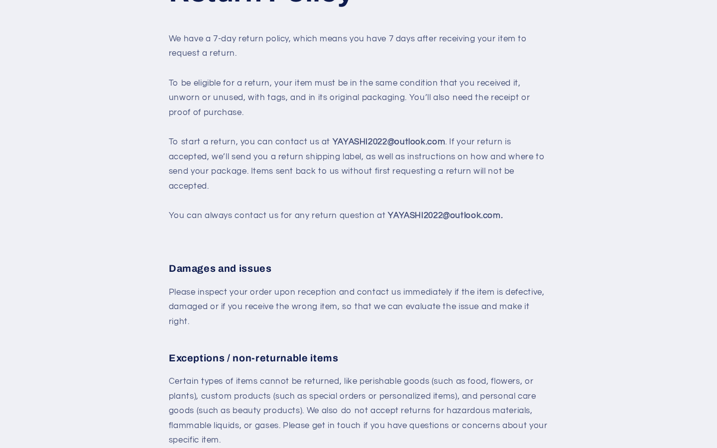 YAYASHI Toothpaste Reviews: Cavity Repair Claims and Return Risks Explained 3 YAYASHI return policy stating a seven-day request window and unused-item condition