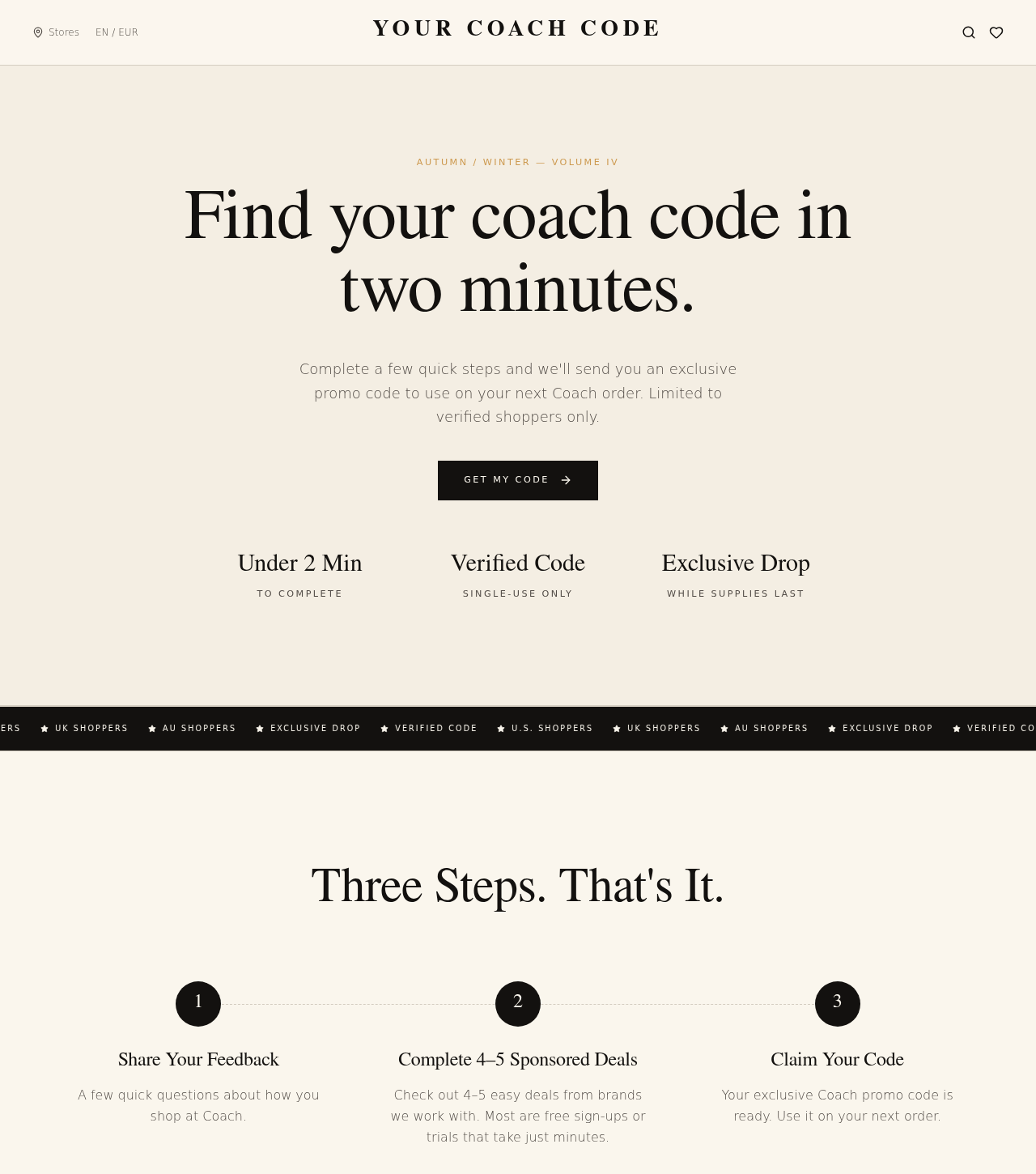 YourBagCode: Scam or Legit? The Coach Code and Sponsored Deals Explained 1 YourBagCode website showing Your Coach Code branding, a two-minute promise and a requirement to complete four or five sponsored deals