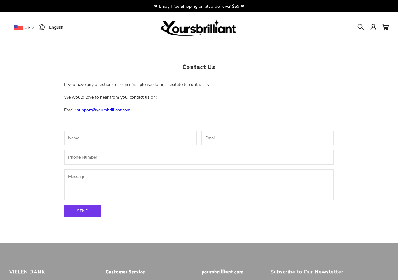 YoursBrilliant Store Review: 50% Discount Claim and Return Policy Risks 3 YoursBrilliant contact page showing its published support email