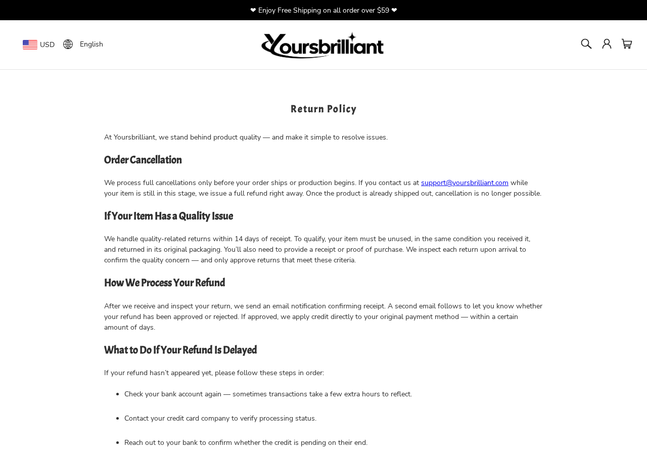 YoursBrilliant Store Review: 50% Discount Claim and Return Policy Risks 2 YoursBrilliant return policy with the 14-day quality-related return conditions