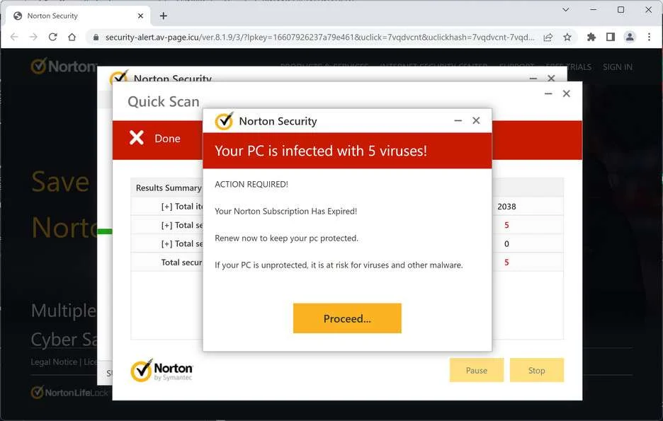 Image: Chrome browser is redirected to Security-alert.av-page.icu