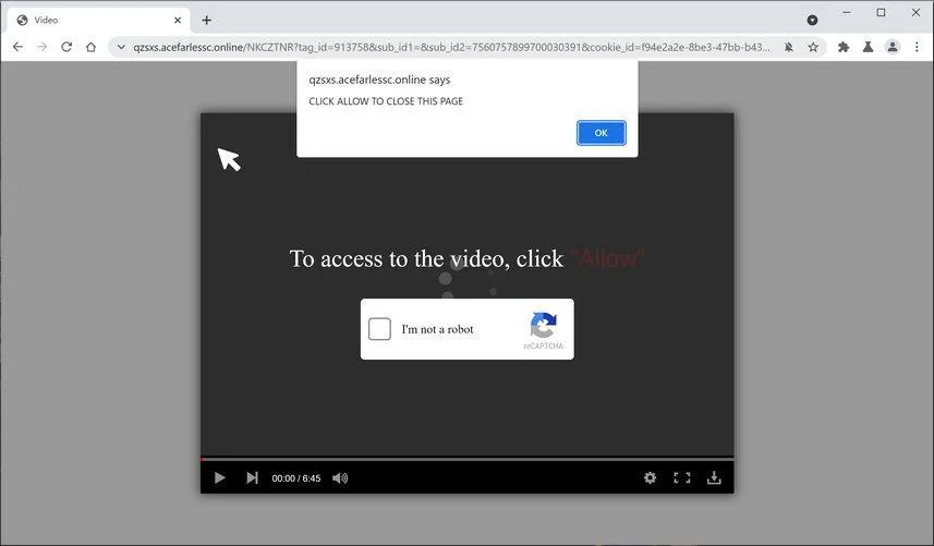 Image: Chrome browser is redirected to Acefarlessc.online