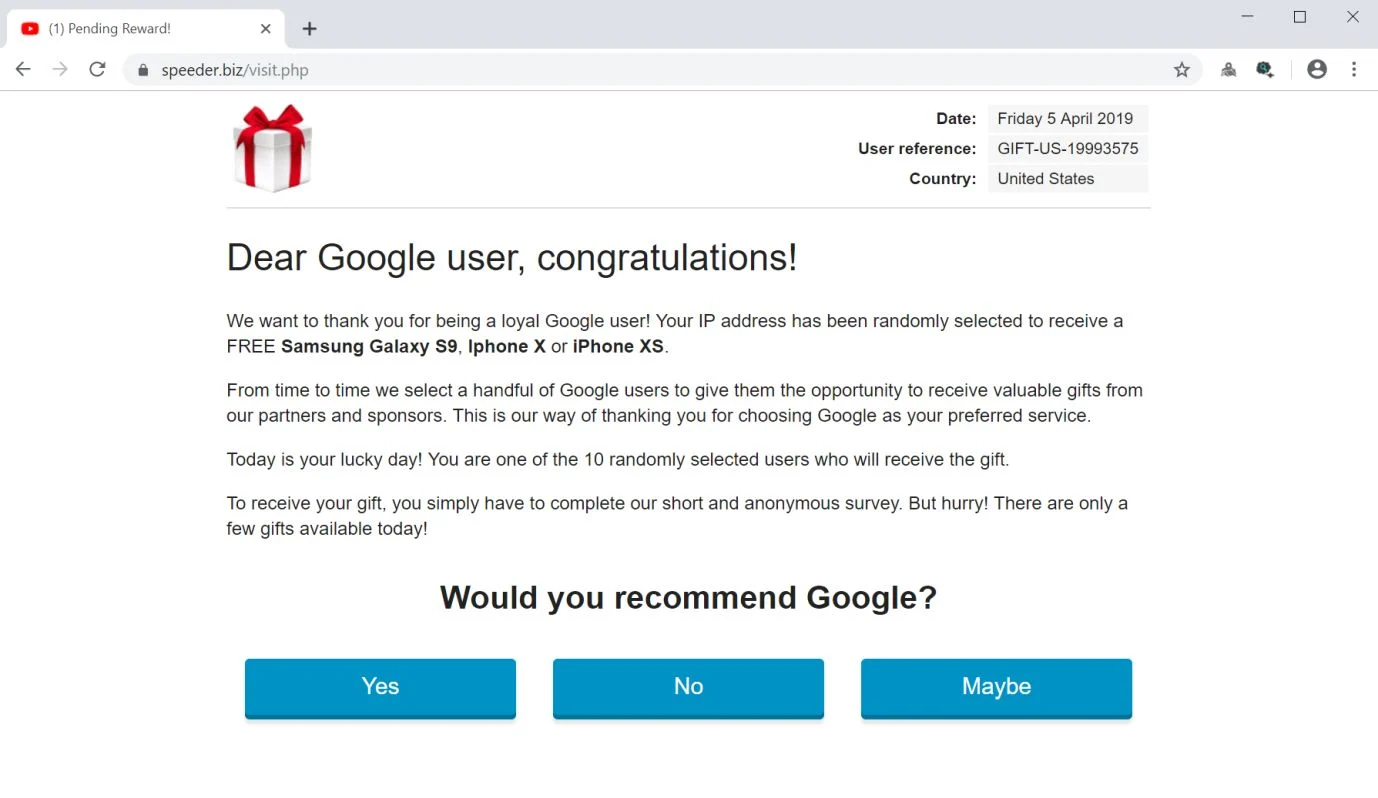 Image: Chrome browser is redirected to the Speeder.biz