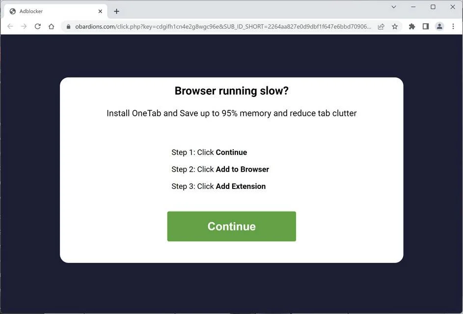 Image: Chrome browser is redirected to Obardions.com