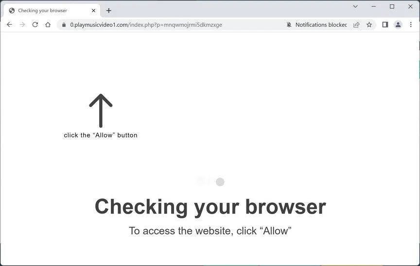 Image: Chrome browser is redirected to Playmusicvideo1.com