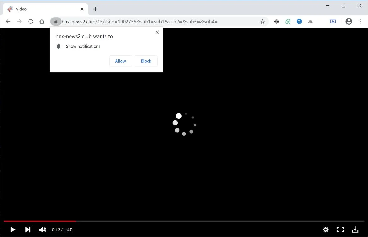 Image: Chrome browser is redirected to Hnx-news2.club
