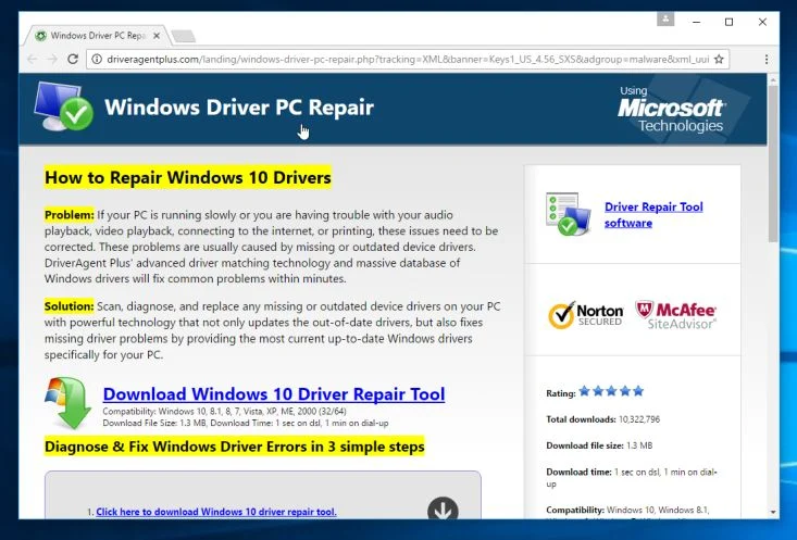 Windows Driver PC Repair pop-ups
