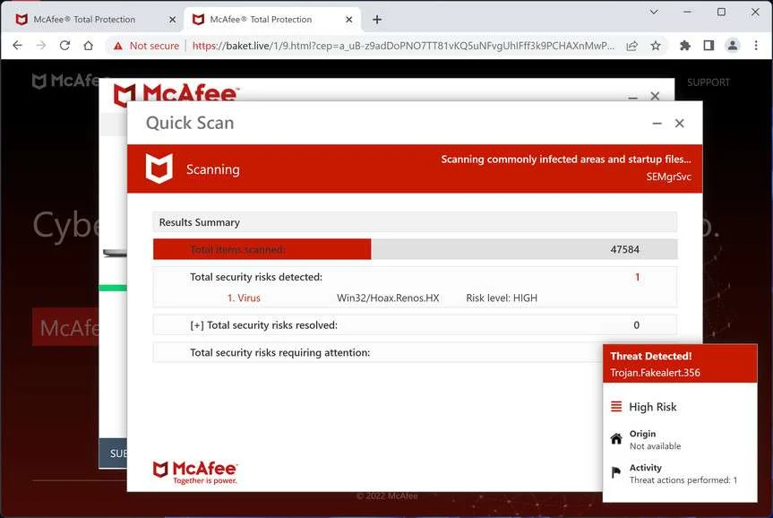 Image: Baket.live Fake McAfee Virus Alert