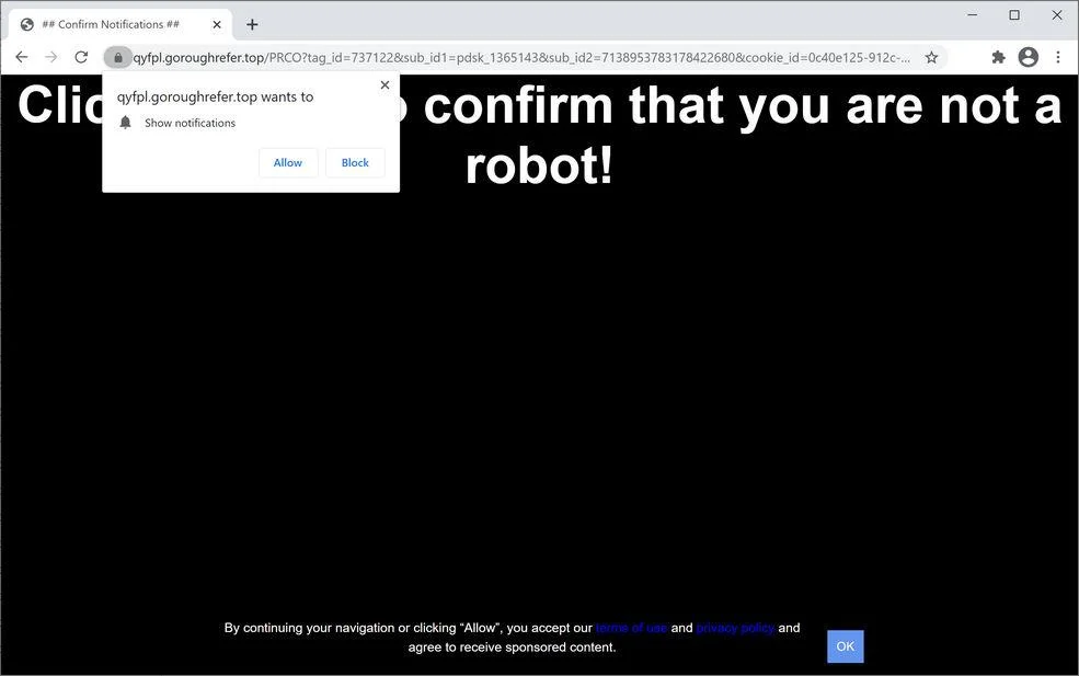 Remove Goroughrefer.top pop-up ads (Virus Removal Guide) 1 Image: Chrome browser is redirected to Goroughrefer.top