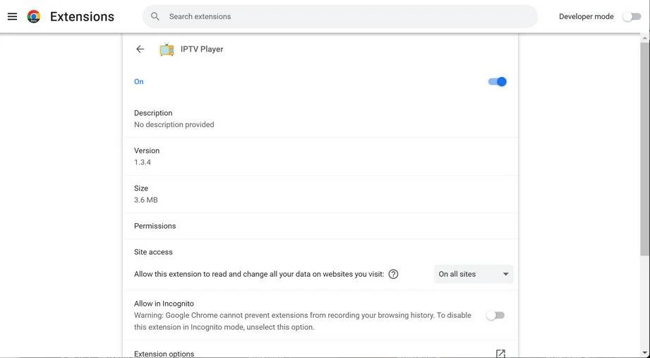Image: IPTV Player Chrome Extension