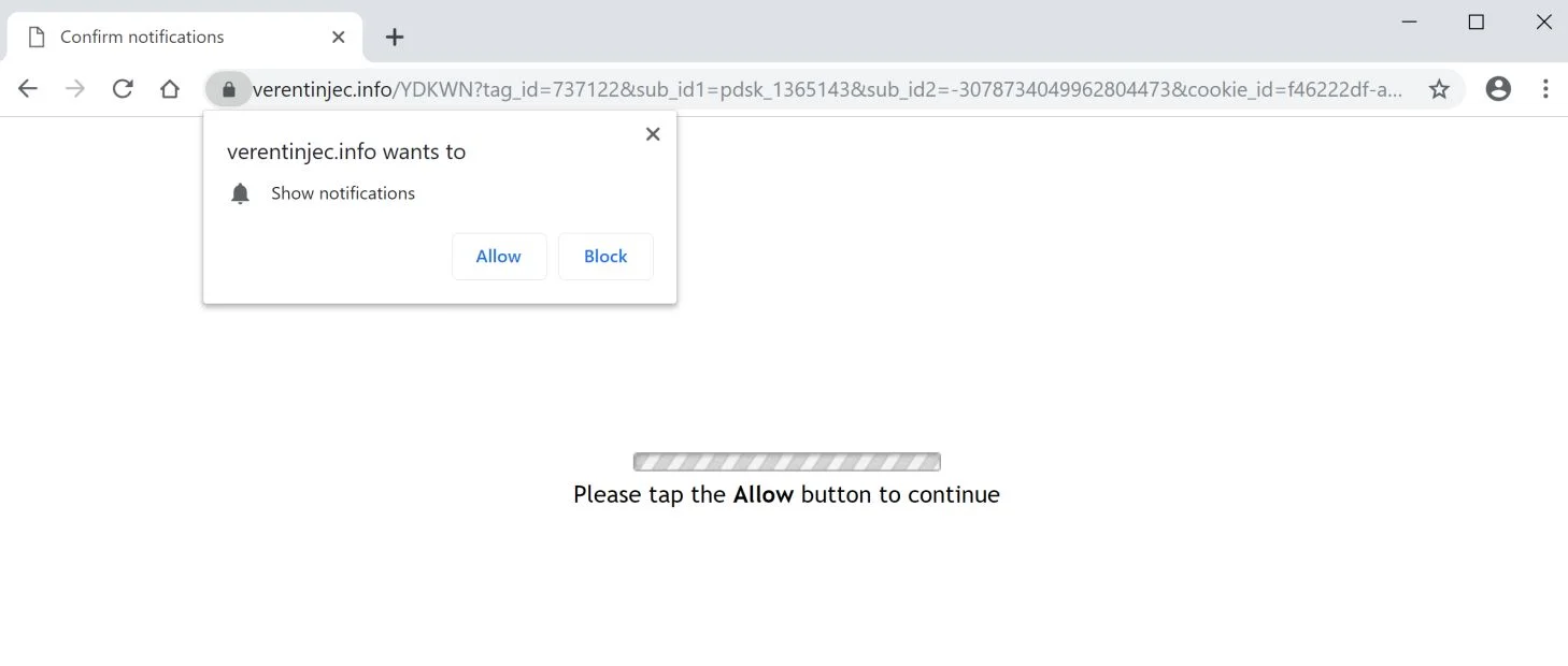 Image: Chrome browser is redirected to the Verentinjec.info site