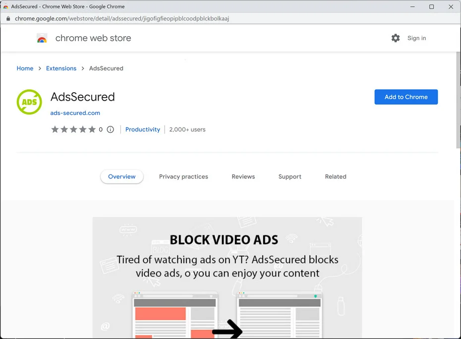 Image: AdsSecured Chrome Extension