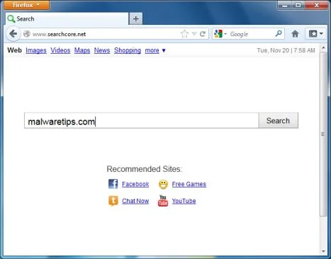 Searchcore Homepage searchcore.net virus