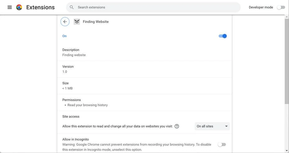 Remove Finding Website browser hijacker (Virus Removal Guide) 1 Image: Finding Website Chrome extension