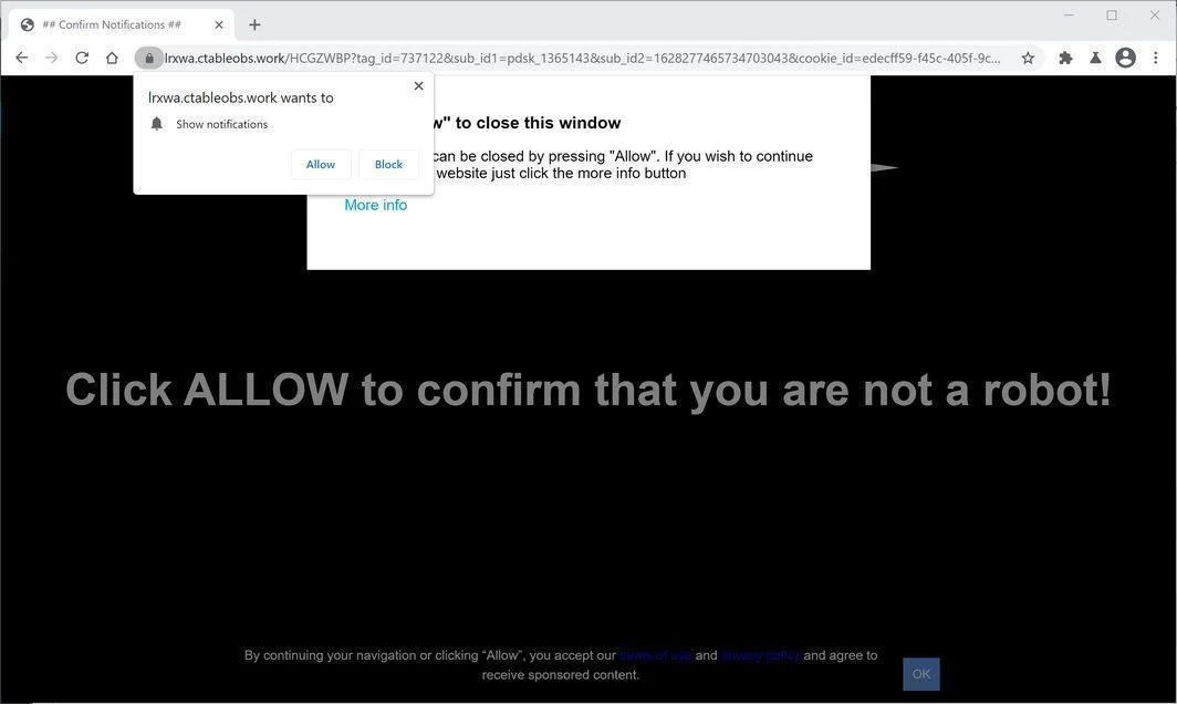 Image: Chrome browser is redirected to Ctableobs.work