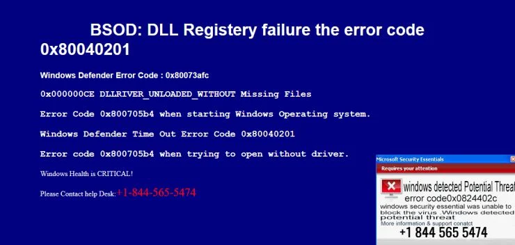 BSOD: DLL Registery failure the error code 0x80040201 Scam