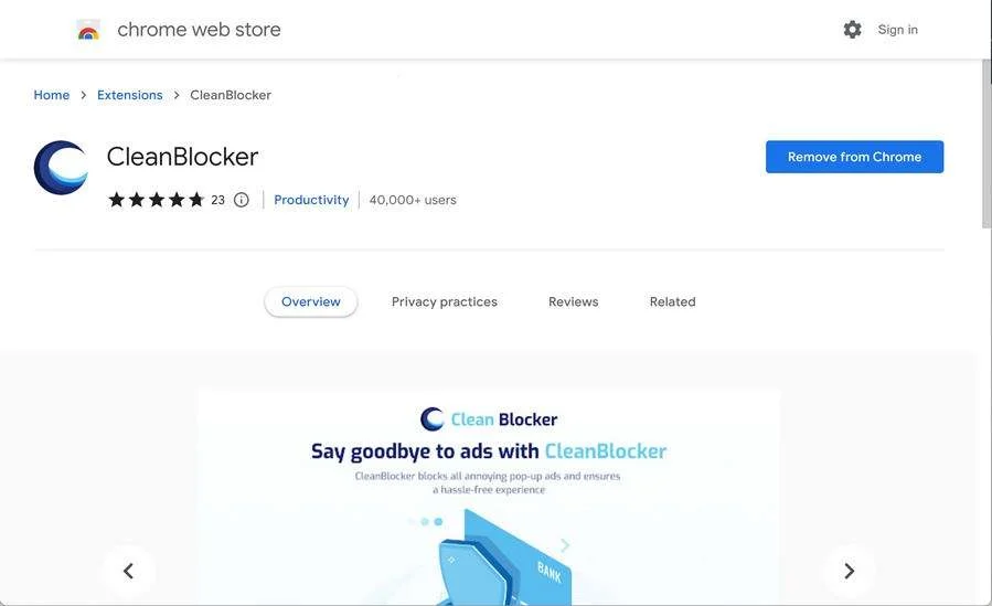 Image: Clean Blocker Chrome Extension